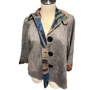 nwt faux suede retro button up closure 3/4 sleeve